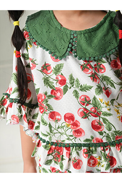 Bella Moda By Styli Printed Ruffled Hem Round Neck Top and Shorts Set