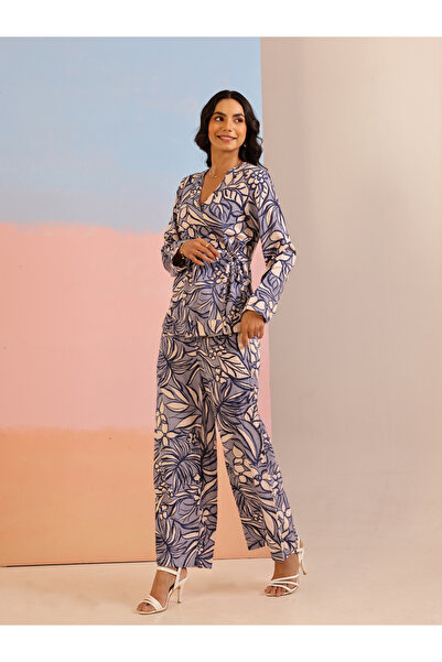 Sanskrutihomes By Styli All-Over Print Wrap Top and Pants Co-Ords
