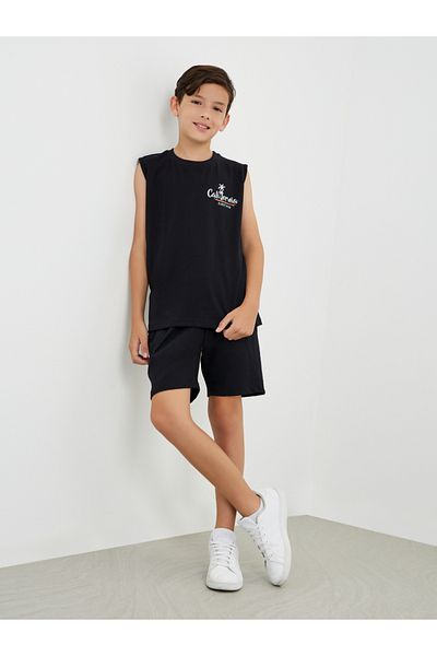Styli Boys Slogan Print Round Neck Tank and Drawstring Shorts Set