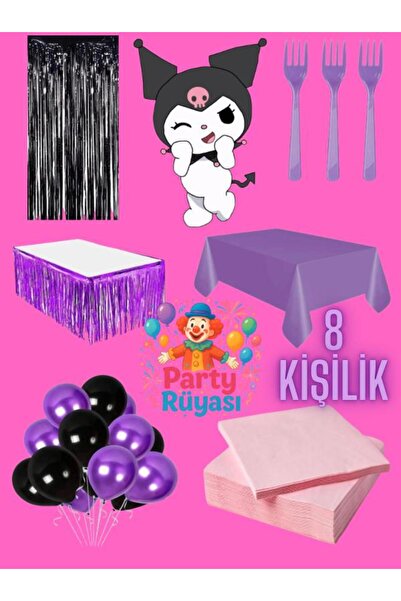 partyrüyası Σετ προμηθειών για πάρτι γενεθλίων με θέμα το Kuromi για 8 άτομα mod-6