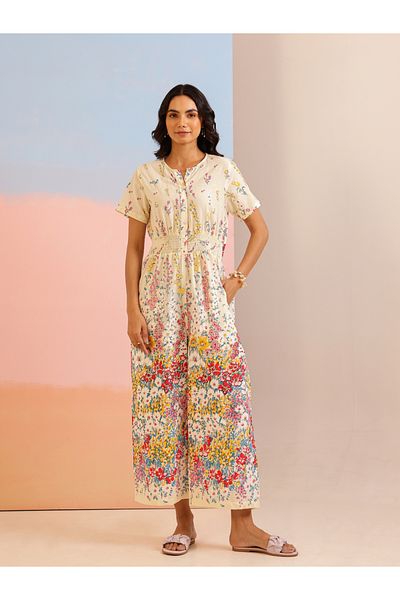 Sanskrutihomes By Styli Women Floral Printed Round Neck Straight Leg Jumpsuit