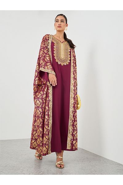 Keenly By Styli Floral Print Open Front Kimono with Maxi Dress Set