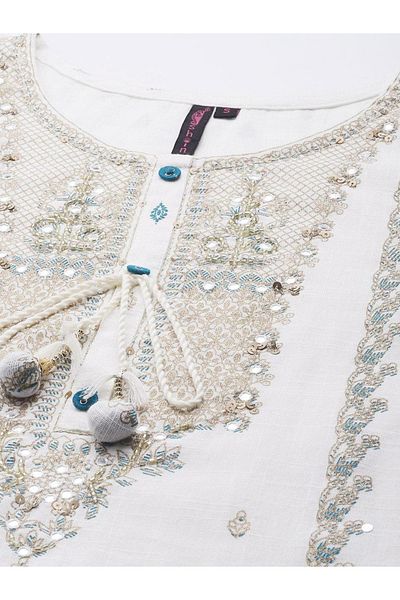 Ishin By Styli Embroidered A-Line Kurta with Sharara and Dupatta Set