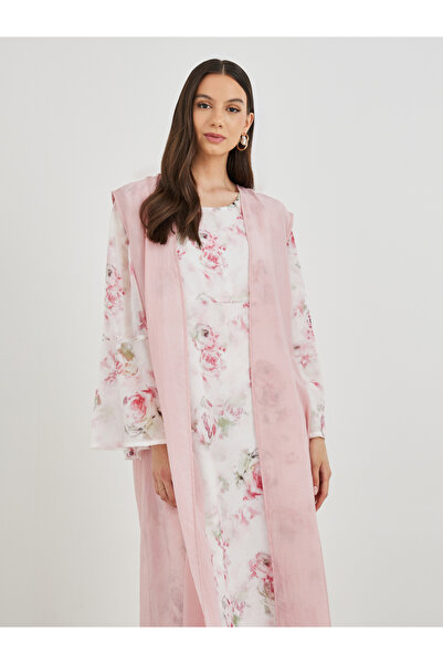 Keenly By Styli Open Front Kimono with Floral Print Maxi Dress Set