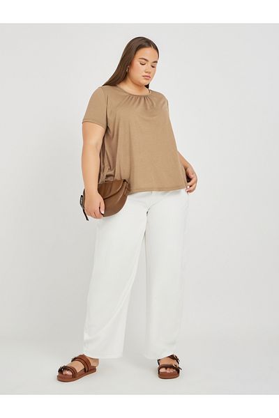 Styli Plus Size Solid Tiered Back T-Shirt with Tie Detail