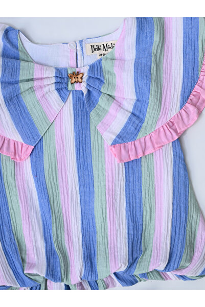 Bella Moda By Styli Striped Ruffled Detail Sleeveless Top and Shorts Set