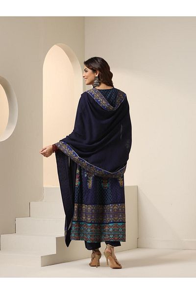 Ishin By Styli طقم كورتا قطنية مطبوعة مع بنطلون ووشاح