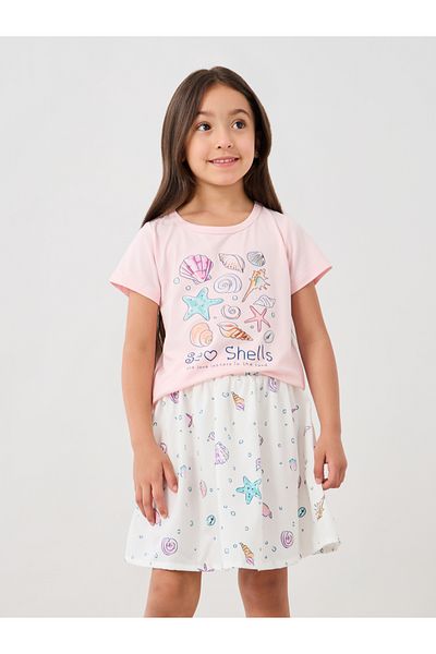 Styli Girls Sea Shell Printed Short Sleeve T-Shirt and Skirt Set