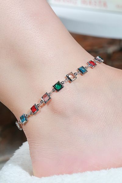 ÖZÜM TAKI Women's Colorful Anklet Silver Color