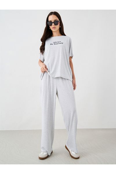Styli Slogan Print Short Sleeve T-Shirt and Pants Co-Ords