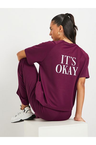 Styli Slogan Back Print Raglan Sleeves T-Shirt and Pants Co-Ords