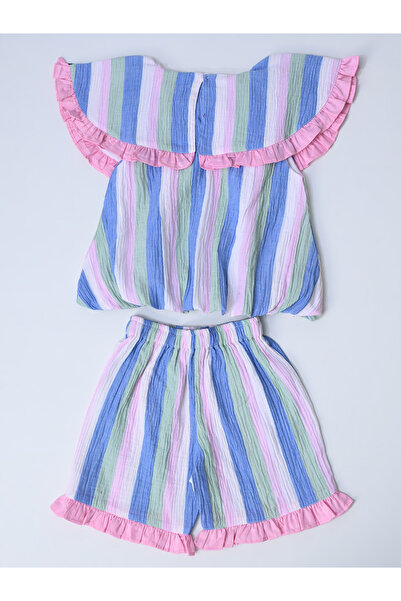 Bella Moda By Styli Striped Ruffled Detail Sleeveless Top and Shorts Set