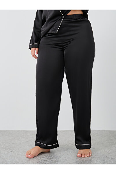 Styli Plus Size Matte Satin Shirt and Pyjama Set