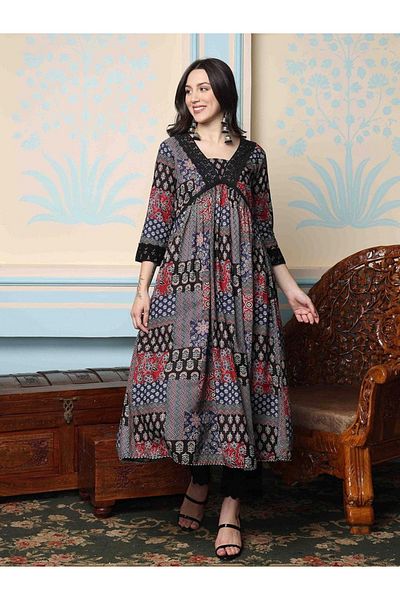 Ishin By Styli Printed A-Line Kurta with Trousers Set