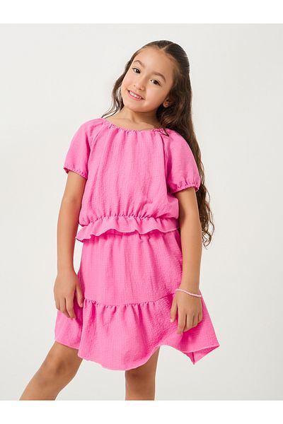 Styli Puff Sleeve Ruffled Hem Top with Skirt Set