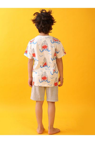 Anthrilo By Styli All-Over Shark Print Short Sleeve T-Shirt and Shorts Set