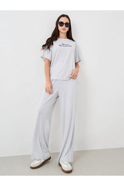 Styli Slogan Print Short Sleeve T-Shirt and Pants Co-Ords