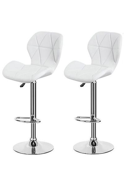 AWF AL WADI FURNITURE Rixo 3 Piece Adjustable Round Mdf Wood Bar Table Set & 2 Diamond Style Pu Leather Bar Chairs, White