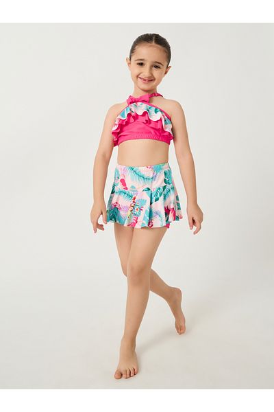 Styli Printed Crop Top and Shorts with Skirts Swim Suit