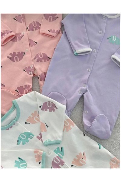 Baby Wings طقم بذلة مكونة من 3 قطع مطبوعة على شكل فيل لطيف مصنوع من القطن بنسبة 100%