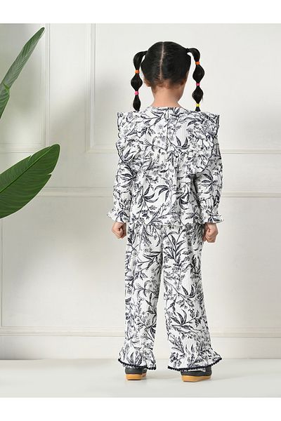 Bella Moda By Styli Floral Print Ruffled Detail Top and Pants Set