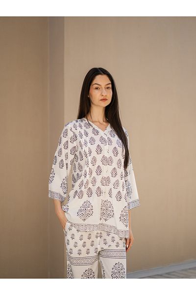 Sanskrutihomes By Styli Ethnic Motifs Printed -Neck Top and Pants Co-Ords