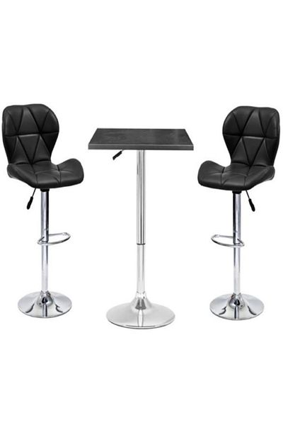 AWF AL WADI FURNITURE Nixa 3 Piece Adjustable Square Mdf Wood Bar Table Set With 2 Diamond Style Bar Chairs, Black