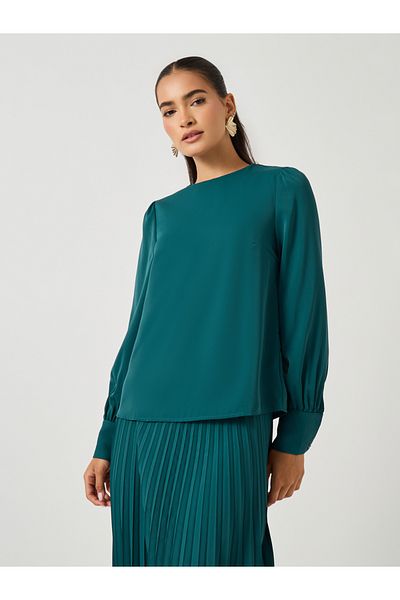 Styli Plain Volume Sleeves Top and Pleated Skirt Co-Ords