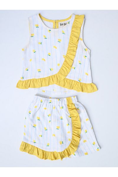 Bella Moda By Styli Printed Ruffled Trim Top and Shorts Set