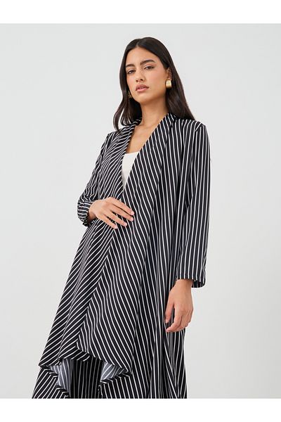 Keenly By Styli Striped Open Front Kimono with Wide Leg Pants Set