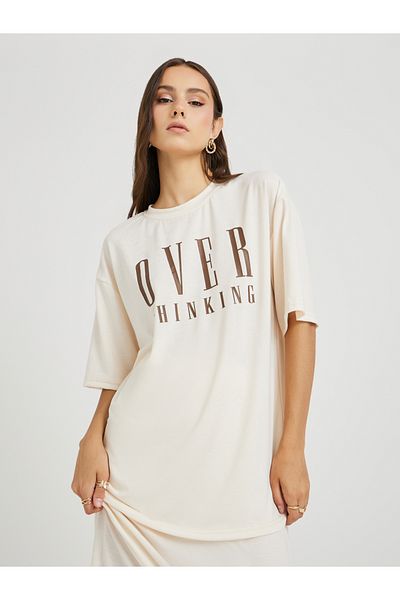 Styli Slogan Print Round Neck T-Shirt and Midi Skirt Co-Ords