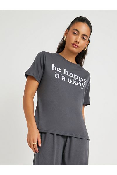 Styli Slogan Print Short Sleeve T-Shirt and Joggers Co-Ords