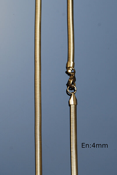 Rua Jewelry Çelik Italyan Yassı Worm Yılan Kolye 4 Mm Altın Renk | Kararmaz , Unisex ,2 Yıl Garantili