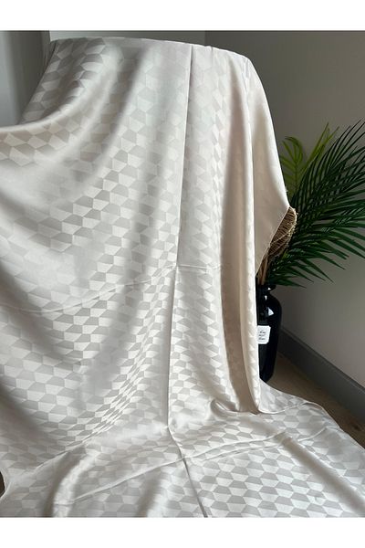 VaVscarfs Koza Pattern Cotton Jacquard Shawl Ecru