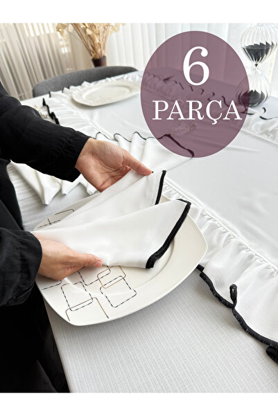 ARS DT Biyeli Görünümlü Beyaz Doğal Keten 6 'lı Sunum PEÇETESİ Takımı