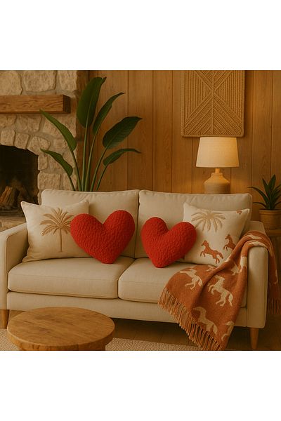 sevaradekor Teddy Heart Pillow Plush Heart Pillow Red Heart Pillow Children's Pillow Small Size