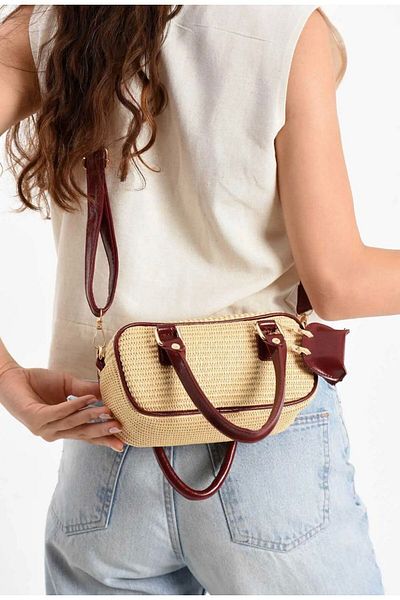 Butik Tacca Box Model Straw Hand and Shoulder Bag