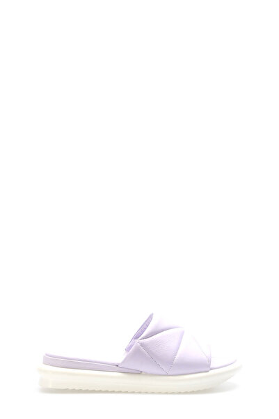 TUGERDİ Tugerdi Lilac Genuine Leather Thermo White Sole Quality Flat Women's Slippers Tg092272611511014
