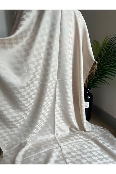 VaVscarfs Koza Pattern Cotton Jacquard Shawl Ecru