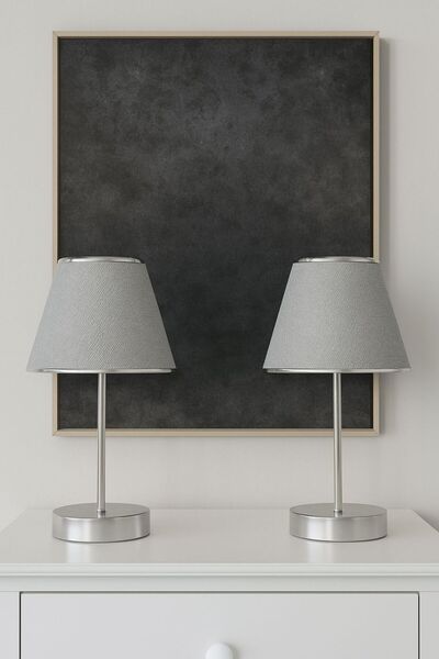 Lampiske Gri Şapkalı Elektrikli İki Adet Aç Kapa Butonlu Abajur Masa Lambası ...