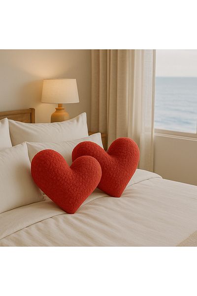 sevaradekor Teddy Heart Pillow Plush Heart Pillow Red Heart Pillow Children's Pillow Small Size