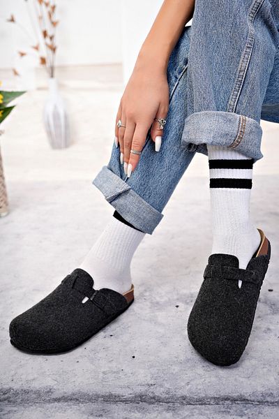 Polomia Comfort Women's Unisex Cork Sole Eva Comfort Fashion Winter Closed Front Felt Model Sabo Daily Casual Home Slippers