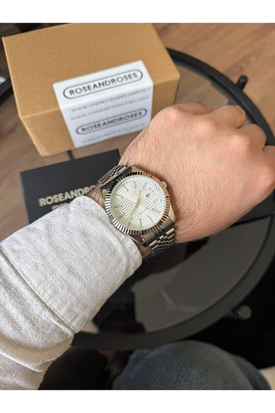 RoseandRoses Brutus New Season Men's Wrist Watch with Calendar Silver (White Dial)