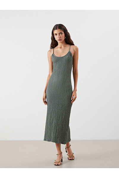 LC Waikiki Peak New Season U-Neck Textured Rope Strap Dress