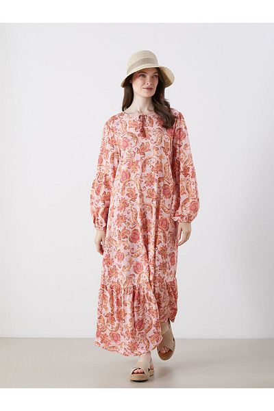 LC Waikiki Tie Collar Patterned A-Line Dress