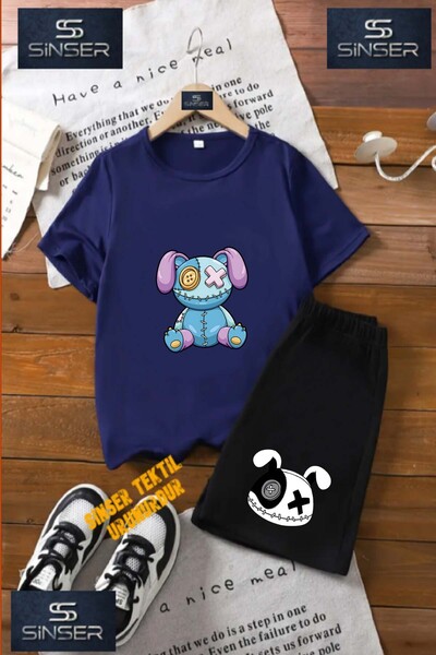 SS SİNSER Tricou cu gât rotund cu imprimeu special „BLUE PURPLE WITH BEAR PAT...