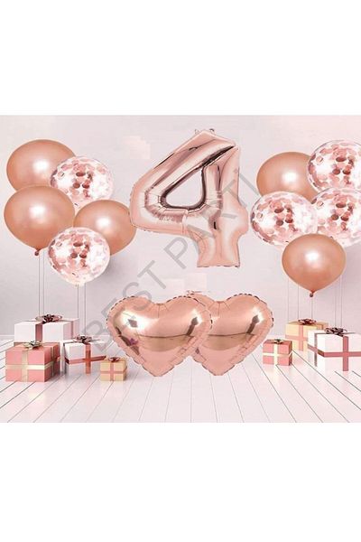 BEST PARTİ DOĞUM GÜNÜ PARTİ SÜSLERİ 4 Year Birthday Party Set Rosegold