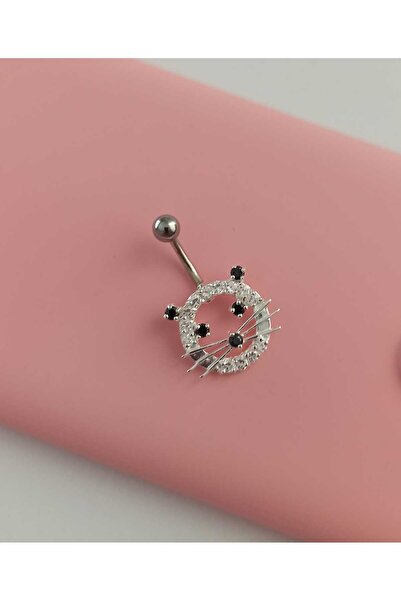 Simge Gümüş 925Ayar Gümüş Kedicik Göbek Piercing