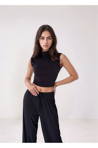 Bled Bottom-Top Set – Elastic Waisted Pants & High Collar Short Blouse