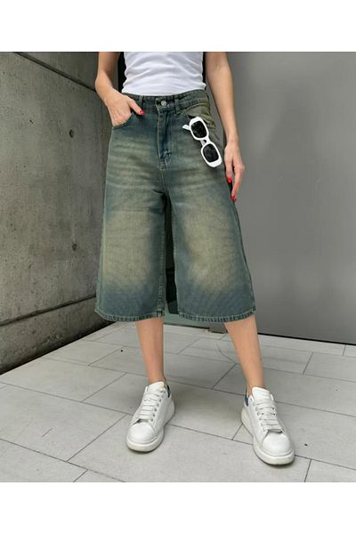KOTOLOG Unisex Vintage πλενόμενο ρετρό φόρμα φαρδύ Jean Capri Bermuda